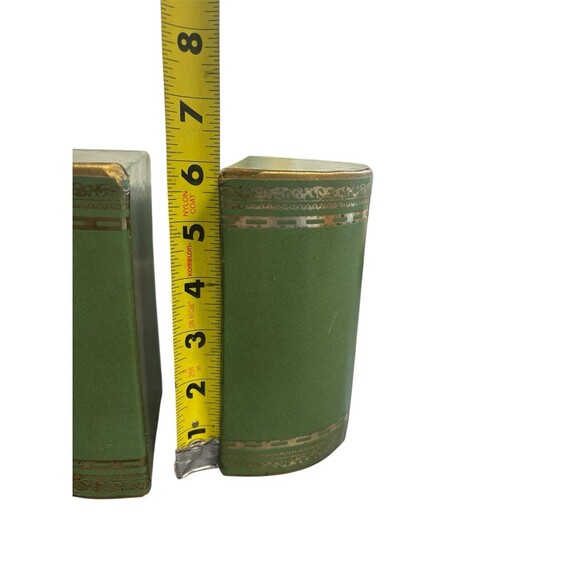 Midcentury Olive Green And Gold Half Circle Bookends. Vintage Home Decorations - Picture 8 of 10